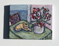 Cat Still Life Original Acrylic Painting On Canvas 4 small