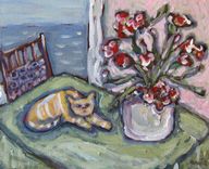 Cat Still Life Original Acrylic Painting On Canvas 5 small