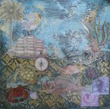 Acrylic Turquoise Mixed Media Painting, Beach Cottage Decor 1 small