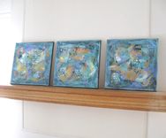 Acrylic Turquoise Mixed Media Painting, Beach Cottage Decor 5 small