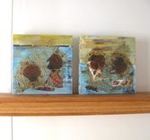 Acrylic Beach Mixed Media Collage On Canvas, Beach Cottage Decor 1 small