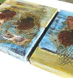 Acrylic Beach Mixed Media Collage On Canvas, Beach Cottage Decor 3 small