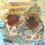 Acrylic Beach Mixed Media Collage On Canvas, Beach Cottage Decor 5 small