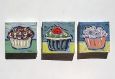 Acrylic Cupcake Painting Original Still Life Mini Canvas With Easel 2 small