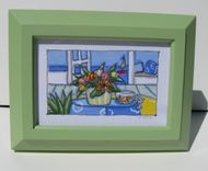 Framed Acrylic And Ink Painting Landscape Animal Still Life 1 small