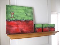 Red Abstract Original Acrylic Paintings Triptych 5 small