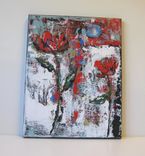 Original Art Still Life Abstract Flower Painting In Red 1 small