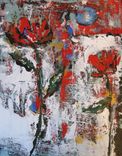 Original Art Still Life Abstract Flower Painting In Red 2 small