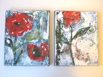Original Art Still Life Abstract Flower Painting In Red 5 small