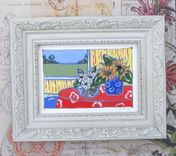 Sunflowers Still Life Original Acrylic Painting, White Frame 1 small