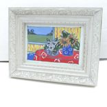 Sunflowers Still Life Original Acrylic Painting, White Frame 2 small
