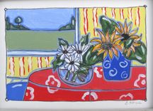 Sunflowers Still Life Original Acrylic Painting, White Frame 4 small