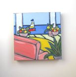 Original Beach Painting, Acrylic, Ooak,Home Decor,12x12,Pink,Sofa,Beach Cottage Decor,Shabby Chic 3 small
