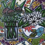 Daisies Acrylic Still Life Painting Original On A Green And Purple Background 1 small