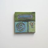 Art Abstract Heart Acrylic Painting Original Miniature Green Background 1 small