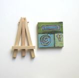 Art Abstract Heart Acrylic Painting Original Miniature Green Background 2 small