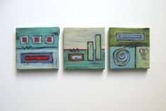 Abstract Miniature Painting Acrylic Original With Green Background 1 small