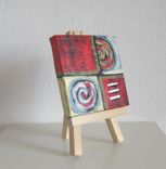 Abstract Miniature Painting Original Acrylic Mini Canvas With Red Background- "Red Circles" 1 small