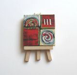 Abstract Miniature Painting Original Acrylic Mini Canvas With Red Background- "Red Circles" 2 small