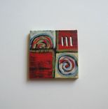 Abstract Miniature Painting Original Acrylic Mini Canvas With Red Background- "Red Circles" 4 small