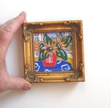 Acrylic Sunflowers Still Life Painting, Miniature Eiffel Tower 1 small