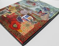 Red Mixed Media Original Painting Collage On Canvas 5 small