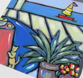 Acrylic Painting On Canvas, Original Still Life, "Cat At The Beach" By Brooke Howie Painting 1 small