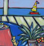 Acrylic Painting On Canvas, Original Still Life, "Cat At The Beach" By Brooke Howie Painting 2 small