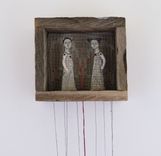 Fiber Art Embroidered Barnwood Diorama -Putting Down Roots Together 1 small