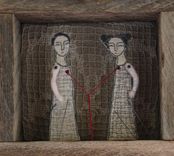 Fiber Art Embroidered Barnwood Diorama -Putting Down Roots Together 3 small