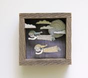Fiber Art Embroidered Barnwood Diorama -Night Flight 1 small