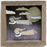 Fiber Art Embroidered Barnwood Diorama -Night Flight 2 small