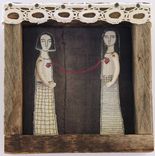 Fiber Art Embroidered Barnwood Diorama -Connection 2 small