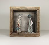 Fiber Art Mixed Media Barnwood Diorama -  Little Birds 3 small