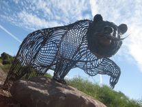 Grizzly With Trout, Fabricated Metal Sculpture 7 small