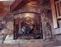 Elk And Mountain Scene Relief, Fabricated Metal Sculpture 3 small