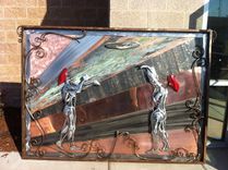 Pizza Throwers Relief, Fabricated Metal Sculpture 1 small