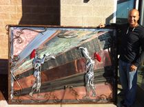 Pizza Throwers Relief, Fabricated Metal Sculpture 2 small