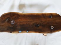 Black Walnut Slab Bench With Natural Cedar Legs And Turquoise Inlay 2 small