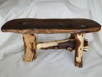 Black Walnut Slab Bench With Natural Cedar Legs And Turquoise Inlay 1 small