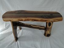 Samurai Black Walnut Slab  Bench With Living Edges And Turquoise Inlay 1 small