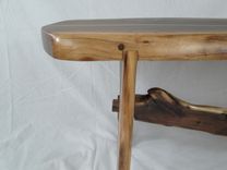 Samurai Black Walnut Slab  Bench With Living Edges And Turquoise Inlay 4 small
