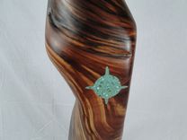 Reclaimed Cedar Floor Lamp With Turquoise Inlay And Hammered Tin Lampshade. 4 small