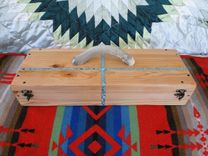 Custom Cedar Feather Box With Four Directions Turquoise Inlay And Deer Antler Handle 1 small