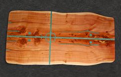 Cedar Slab Table With Natural Living Edges And Four Directions Turquoise Inlay 4 small