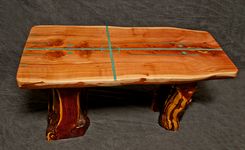 Cedar Slab Table With Natural Living Edges And Four Directions Turquoise Inlay 3 small