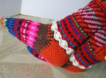 Hand Knit Fair Isle Knee High Socks W/3d Flowers 3 small
