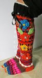 Hand Knit Fair Isle Knee High Socks W/3d Flowers 1 small
