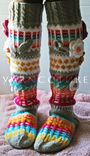 Hand Knit Fair Isle Knee Highs With 3d Flowers Basic Design 3 small
