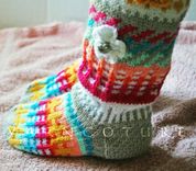 Hand Knit Fair Isle Knee Highs With 3d Flowers Basic Design 2 small